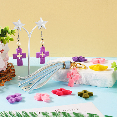 24Pcs 6 Colors Flocking Resin Hollow Pendants RESI-TA0002-76-1