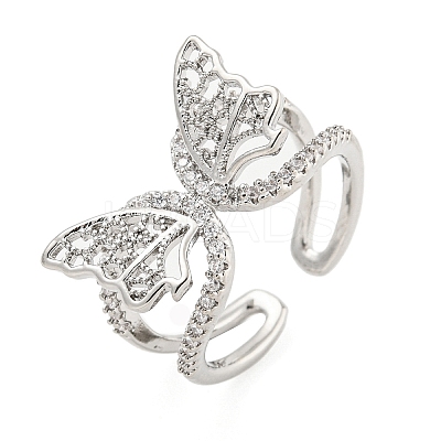 304 Stainless Steel Cubic Zirconia Open Cuff Ring for Women RJEW-S406-05P-01-1