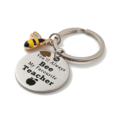 Teacher's Day Gift 201 Stainless Steel Flat Round with Word Keychains LS-KEYC-E040-07P-1