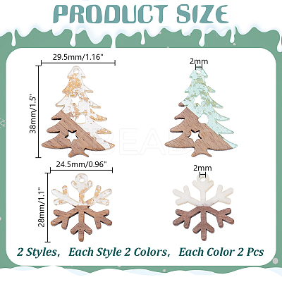 8Pcs 4 Styles Wood and Acrylic Pendants WOOD-AR0001-48-1