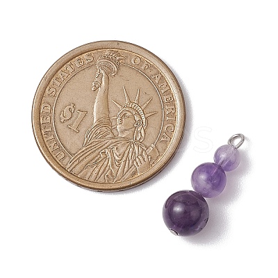 Natural Amethyst Round Beaded Pendants PALLOY-JF02867-10-1