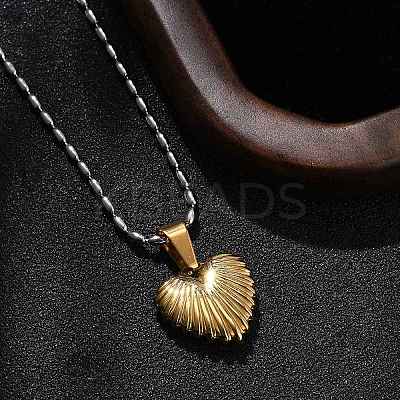 304 Stainless Steel Grooved Heart Pendant Necklaces for Women NJEW-S439-03B-GP-1