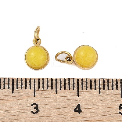 Ion Plating(IP) Natural Dyed Jade Half Round Charms with Jump Ring STAS-A097-05G-09-1
