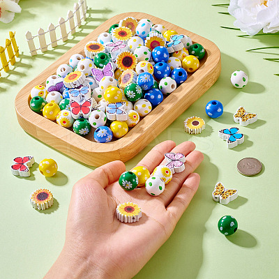 20 Styles Printed Wood Beads WOOD-TA0002-65-1
