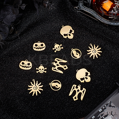 12Pcs 6 Style 201 Stainless Steel Pendants STAS-UN0020-22G-1