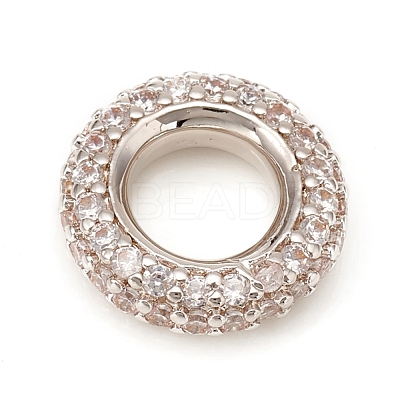 Brass Micro Pave Cubic Zirconia Rondelle European Beads KK-D160-59P-1