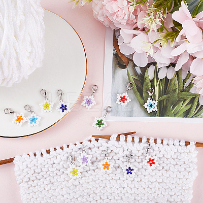 21Pcs 7 Colors Star Glass Seed Beaded Locking Stitch Markers HJEW-SC0001-53-1