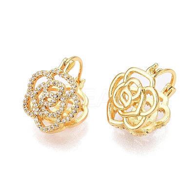 Flower Clear Cubic Zirconia Hoop Earrings EJEW-N054-62G-1