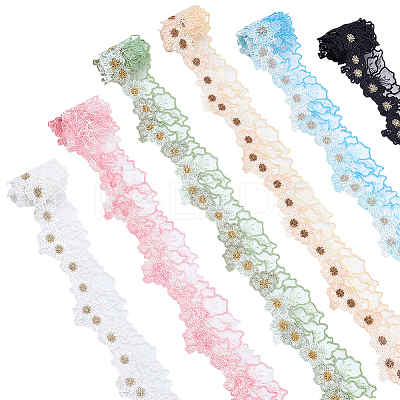 6 Yards 6 Colors Polyester Flower Embroidery Lace Trim Ribbon OCOR-PH0005-66-1