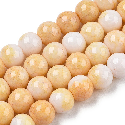 Ombre Effect Dyed Crackle Glass Round Beads Strands GLAA-T031-01E-1