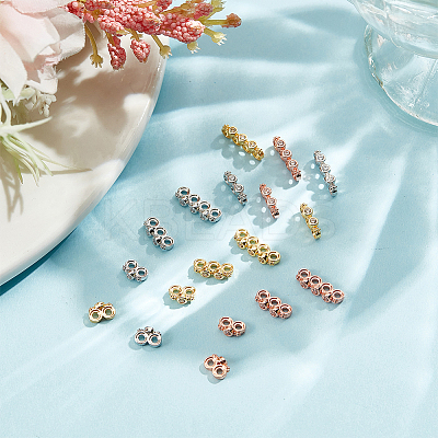 18Pcs 3 Styles 3 Colors Rack Plating Brass Pave Clear Cubic Zirconia Spacer Bars KK-GO0002-12-1