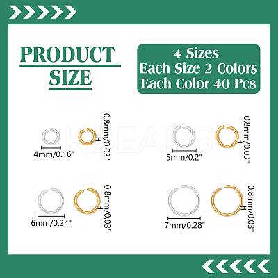 320Pcs 8 Styles 304 Stainless Steel Open Jump Rings STAS-WR0001-27-1