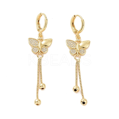 Clear Cubic Zirconia Butterfly Dangle Hoop Earrings EJEW-P224-05G-1