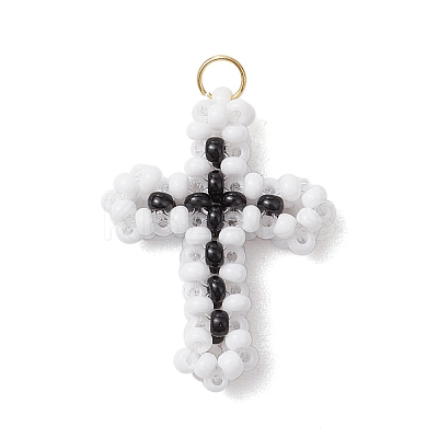 Beaded Cross Charms PALLOY-GD00002-02-1
