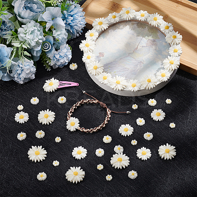 100Pcs 4 Styles Flatback Hair & Costume Accessories Ornaments Resin Flower Daisy Cabochons CRES-NB0001-37B-1