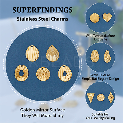 24Pcs 12 Style Textured 201 Stainless Steel Pendants STAS-FH0001-98-1