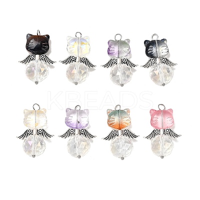 8Pcs 8 Colors Glass Beaded Pendants PALLOY-JF04426-1