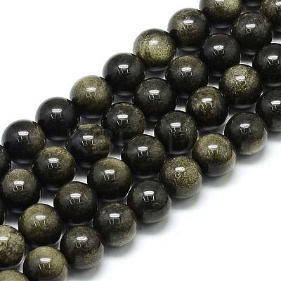 Natural Golden Sheen Obsidian Beads Strands X-G-S150-20-12mm-1