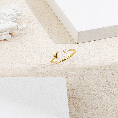 1Pc Letter Brass Rhinestone Open Cuff Rings for Women AJEW-LP0004-47U-G-1