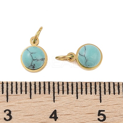 Ion Plating(IP) Synthetic Turquoise Half Round Charms with Jump Ring STAS-A097-05G-06-1