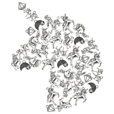 64Pcs 8 Styles Tibetan Style Alloy Pendants TIBE-SC0001-37-1