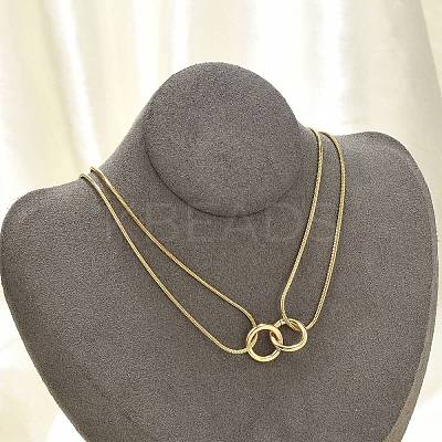 304 Stainless Steel Double Layer Snake Chain 2-Ring Link Necklaces LS-NJEW-R017-01G-1