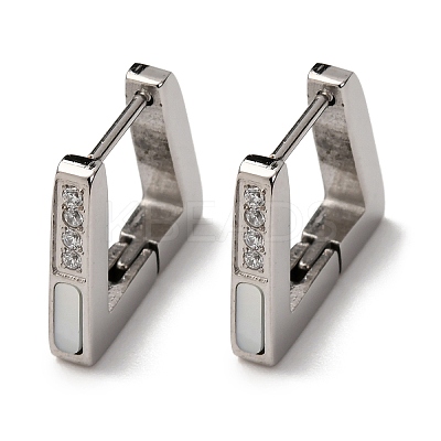 304 Stainless Steel Clear Cubic Zirconia Trapezoid Hoop Earrings EJEW-D331-17P-1