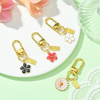 Alloy Enamel Flower Pendant Decorations HJEW-YW00003-1
