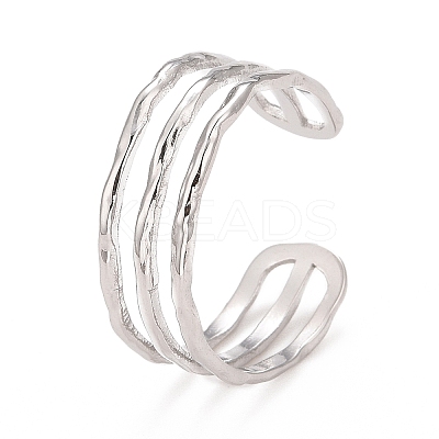Non-Tarnish 304 Stainless Steel Triple Line Open Cuff Ring for Women X-RJEW-C025-12P-1