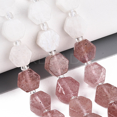 Natural Strawberry Quartz & Rainbow Moonstone & Green Aventurine Beads Strands G-T144-17B-02-1