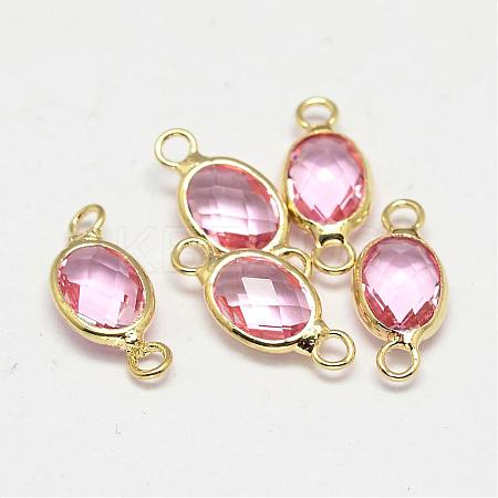 Oval Faceted Golden Brass Glass Links connectors GLAA-O014-01G-1