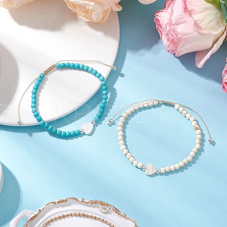 2Pcs 2 Colors Synthetic Turquoise Beads Bracelets BJEW-JB11612-1