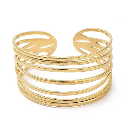 Ion Plating(IP) 304 Stainless Steel Multi Line Cuff Bangles for Women BJEW-L682-009G-1