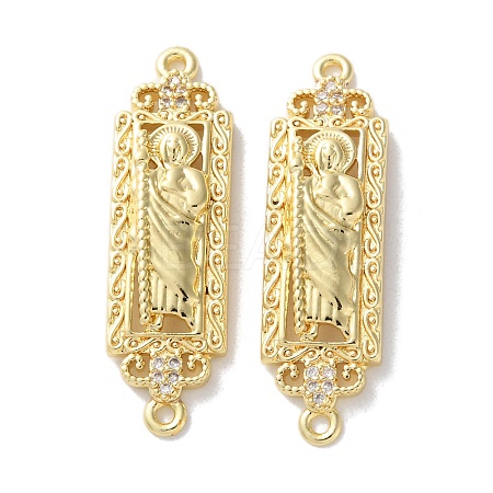 Rack Plating Brass Clear Cubic Zirconia Saint Connector Charms KK-C084-36C-G-1