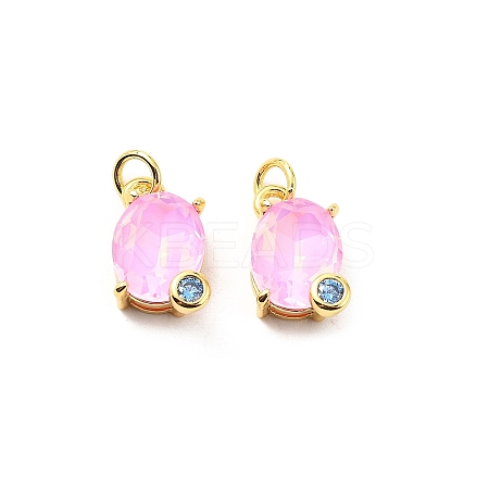 Oval Brass Micro Pave Cubic Zirconia Pendants KK-L237-020G-05-1
