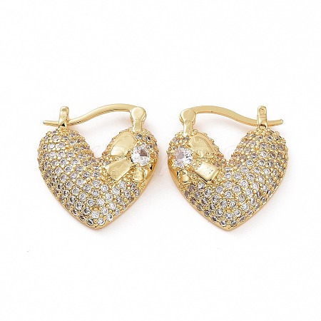 Cubic Zirconia Heart Thick Hoop Earrings EJEW-F304-01G-01-1
