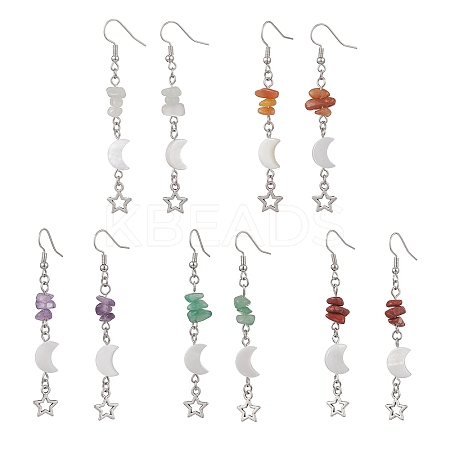 Brass Moon with Star Dangle Earrings EJEW-JE06675-1