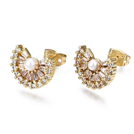 Brass Micro Pave Cubic Zirconia Stud Earrings EJEW-T014-58G-NF-1