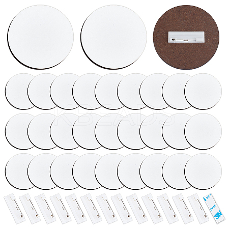 30Pcs Flat Round Wooden Heat Transfer Business Card Badge AJEW-BC0009-15-1