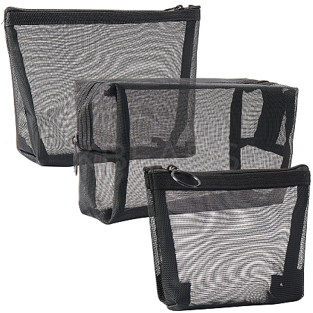 3Pcs 3 Styles Nylon Gauze Cosmetic Pouches with Zipper ABAG-CP0001-11-1