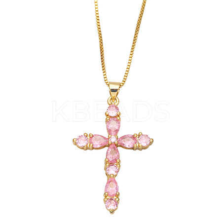 Colorful Zircon Cross Necklace Hip Hop Fashion Diamond Sweater Chain NKB266 ST4741694-1