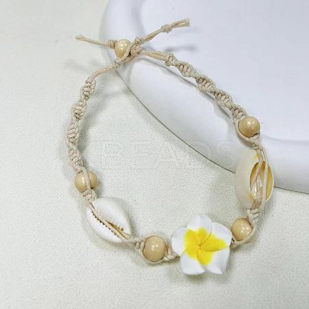 Plumeria Flower Polymer Clay Beads Braided Bead Bracelets for Women FS-WG73C89-02-1