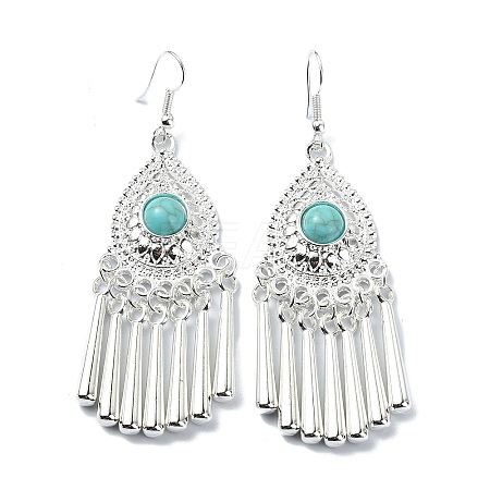 Silver Alloy Chandelier Earrings with Synthetic Turquoise LS-EJEW-D092-01B-S-1