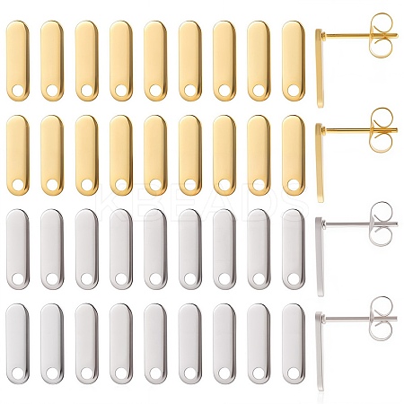 40Pcs 2 Colors 201 Stainless Steel Oval Stud Earring Findings STAS-SC0005-34-1