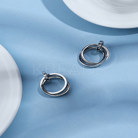 2Pcs 304 Stainless Steel Interlocking Ring Pendants STAS-LP0002-84P-1