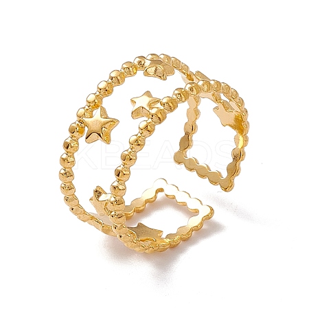 Ion Plating(IP) 304 Stainless Steel Stars Double Line Open Cuff Ring for Women RJEW-C045-24G-1