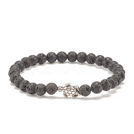 Natural Lava Rock Stretch Bracelet with Alloy Turtle Beaded BJEW-JB08309-02-1
