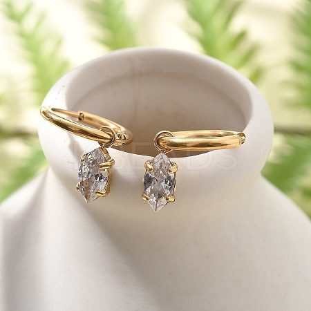 Ion Plating(IP) 304 Stainless Steel Micro Pave Cubic Zirconia Hoop Earrings STAS-R004-04G-02-1