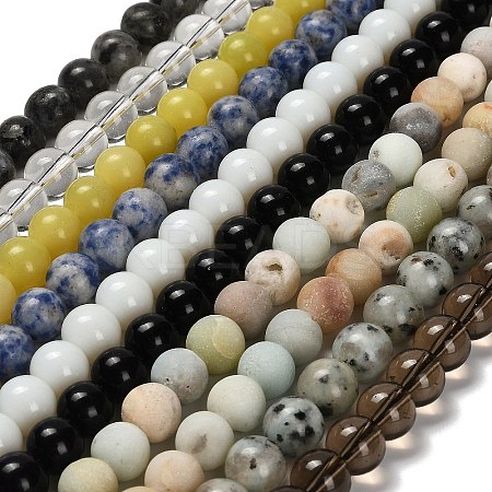 Natural Blue Spot Jasper/Flower Amazonite/Labradorite/Sesame Jasper/Glass Beads Strands G-P562-C-03-1