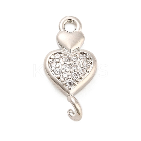 Brass Micro Pave Clear Cubic Zirconia Heart Connector Charms KK-H527-03B-P-1
